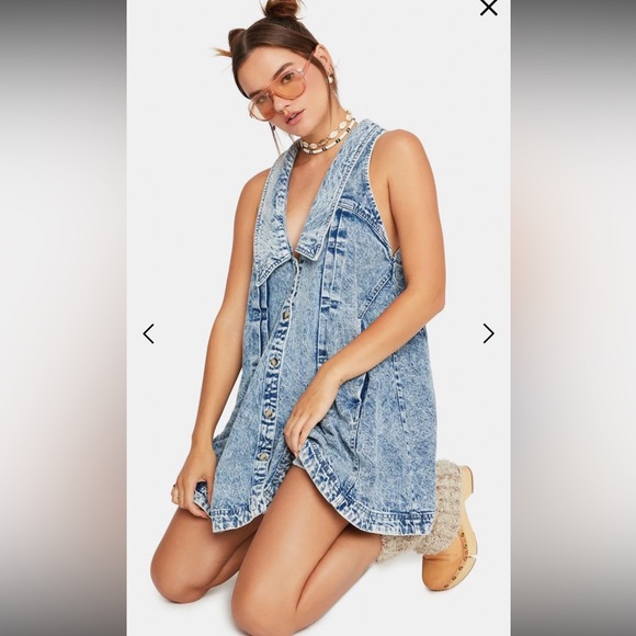 FREE PEOPLE KATIE DENIM MINI DRESS - Picture 3 of 7